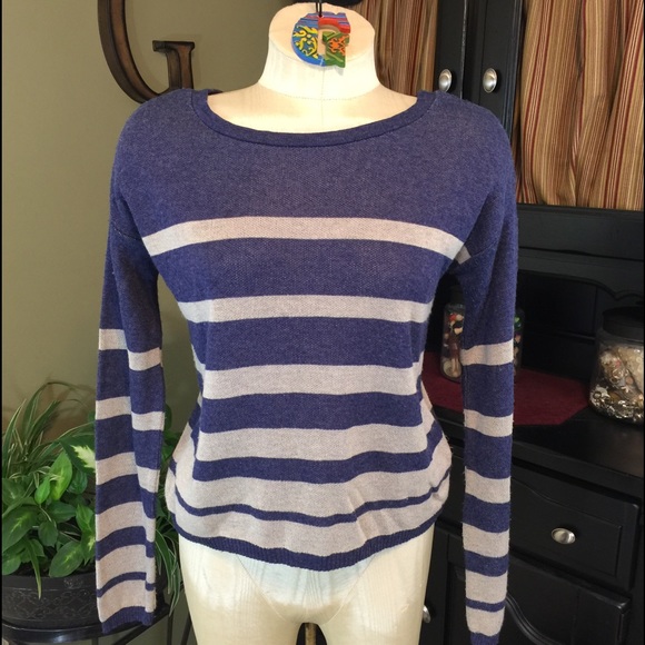 Sweet N Sinful Blue/Tan Stripe Top Size Small - Picture 1 of 5